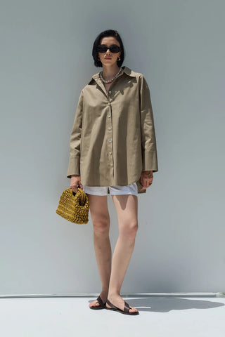 Oversize Keten Gömlek Bej