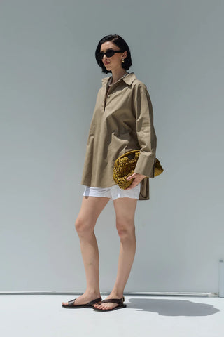 Oversize Keten Gömlek Bej