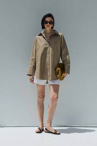 Oversize Keten Gömlek Bej