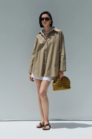 Oversize Keten Gömlek Bej