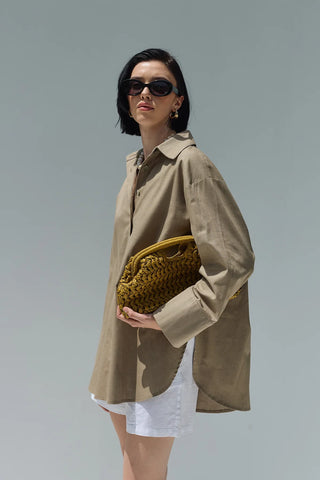 Oversize Keten Gömlek Bej