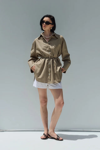Oversize Keten Gömlek Bej