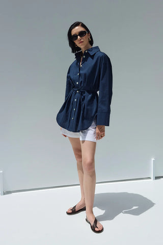 Oversize Keten Gömlek Lacivert