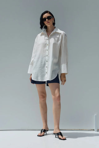 Oversize Keten Gömlek Beyaz