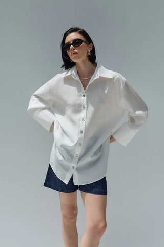 Oversize Keten Gömlek Beyaz