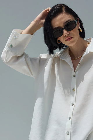 Oversize Keten Gömlek Beyaz