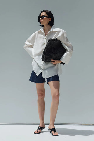 Oversize Keten Gömlek Beyaz