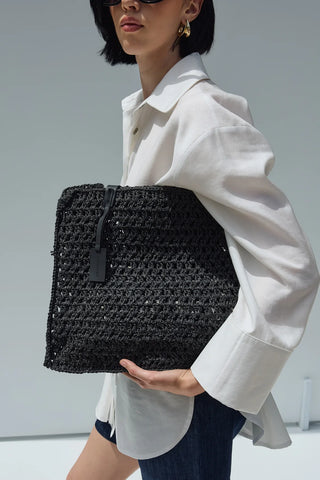 Hasır El Örgüsü Çanta Siyah
