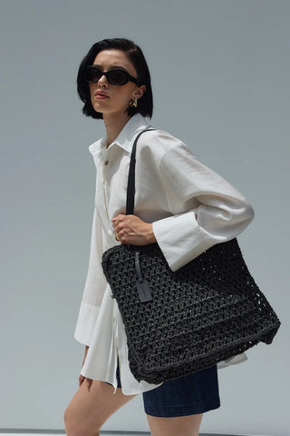 Hasır El Örgüsü Çanta Siyah