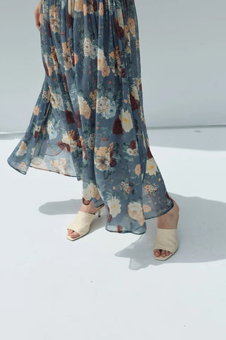 Flow Şifon Elbise Mavi Çiçekli