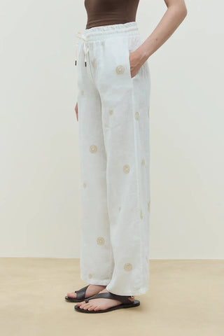 Luna Keten Nakışlı Pantolon  Ekru