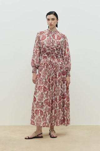 Flow Şifon Elbise Bordo Çiçekli