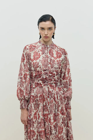 Flow Şifon Elbise Bordo Çiçekli