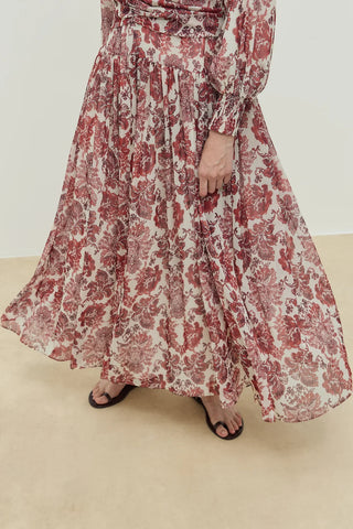 Flow Şifon Elbise Bordo Çiçekli