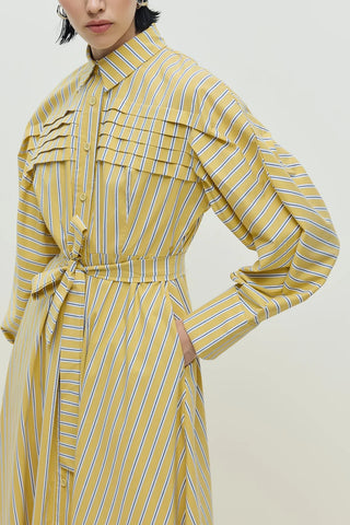 Nervürlü Paris Elbise Sarı Çizgili