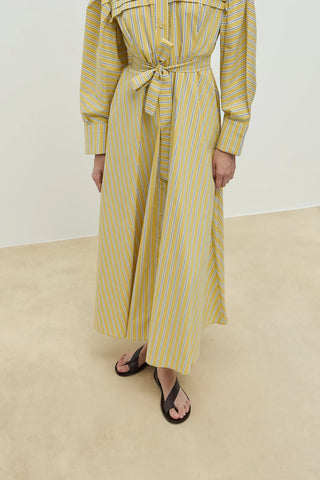 Nervürlü Paris Elbise Sarı Çizgili