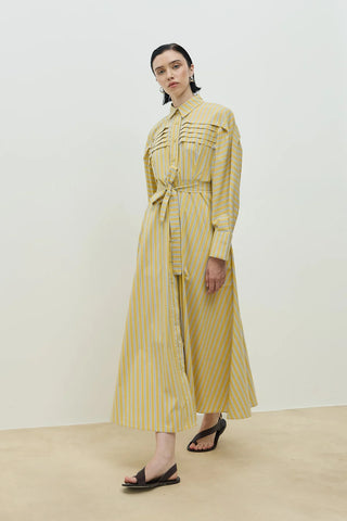Nervürlü Paris Elbise Sarı Çizgili