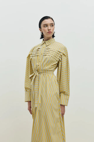 Nervürlü Paris Elbise Sarı Çizgili