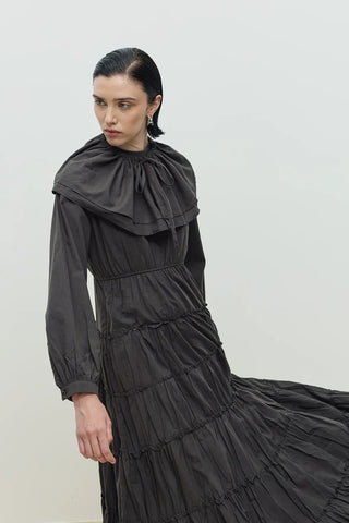 Yakalı Vual Elbise Antrasit