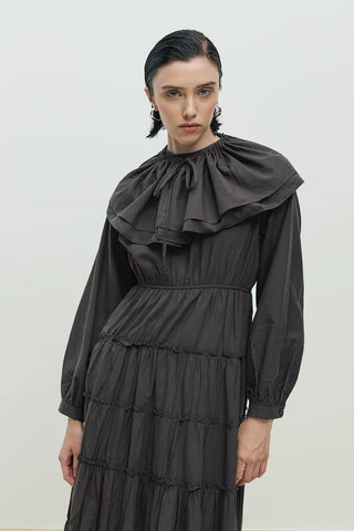 Yakalı Vual Elbise Antrasit