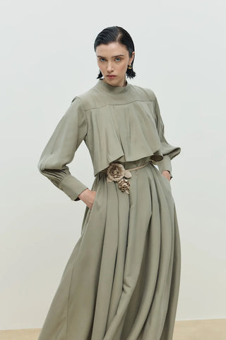 Elva Dökümlü Elbise Açık Yeşil