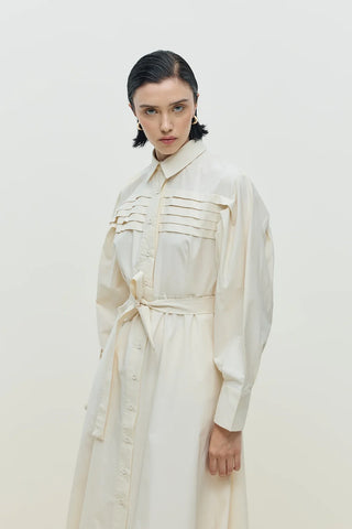 Nervürlü Paris Elbise Vanilya