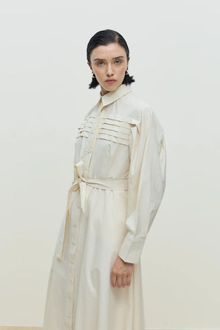 Nervürlü Paris Elbise Vanilya