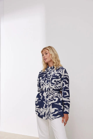 Biyeli Desenli Gömlek Mavi