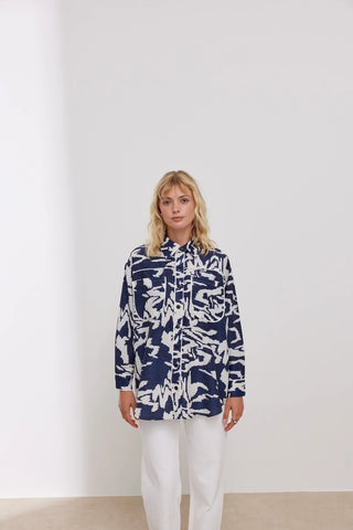 Biyeli Desenli Gömlek Mavi