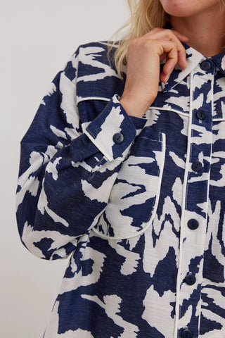 Biyeli Desenli Gömlek Mavi