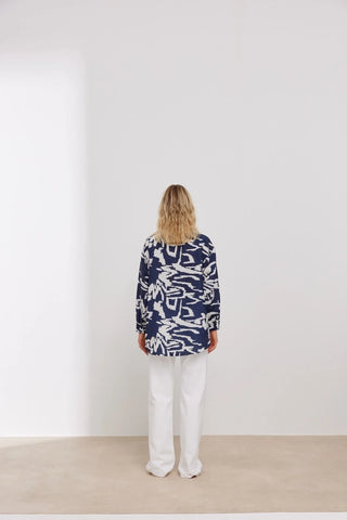 Biyeli Desenli Gömlek Mavi