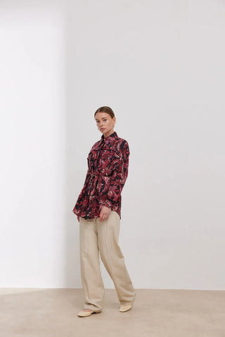 Biyeli Desenli Gömlek Bordo