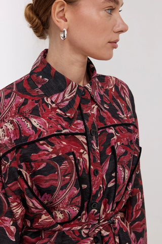 Biyeli Desenli Gömlek Bordo