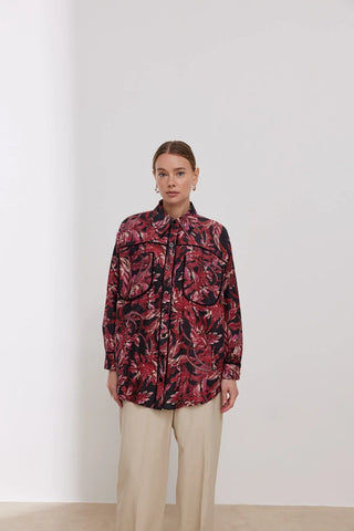 Biyeli Desenli Gömlek Bordo