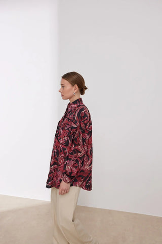 Biyeli Desenli Gömlek Bordo