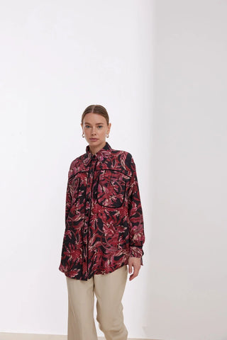 Biyeli Desenli Gömlek Bordo