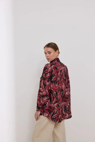 Biyeli Desenli Gömlek Bordo