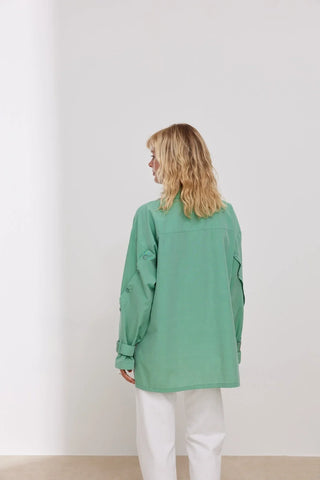 Lizbon Kolu Düğmeli Gömlek Açık Yeşil