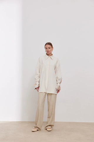 Lizbon Kolu Düğmeli Gömlek Krem