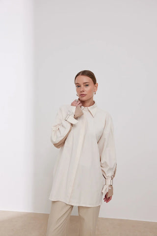 Lizbon Kolu Düğmeli Gömlek Krem