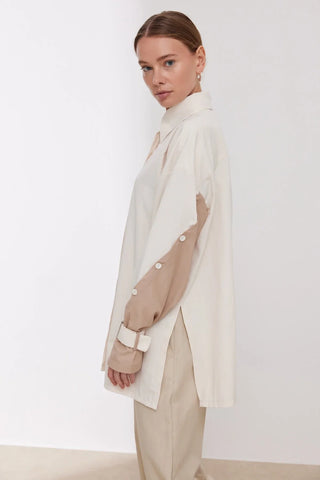 Lizbon Kolu Düğmeli Gömlek Krem