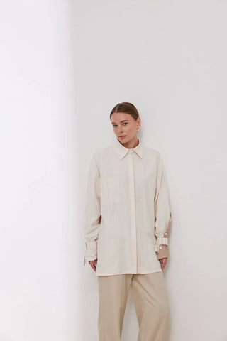 Lizbon Kolu Düğmeli Gömlek Krem