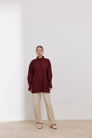 Lizbon Kolu Düğmeli Gömlek Bordo