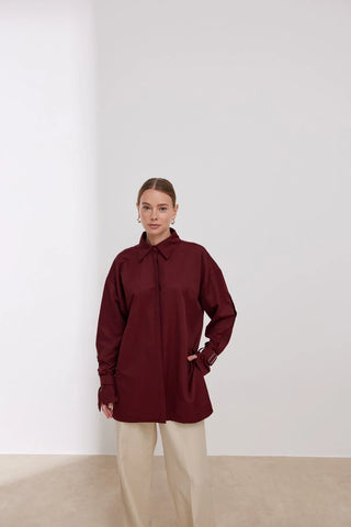 Lizbon Kolu Düğmeli Gömlek Bordo