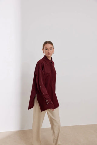 Lizbon Kolu Düğmeli Gömlek Bordo