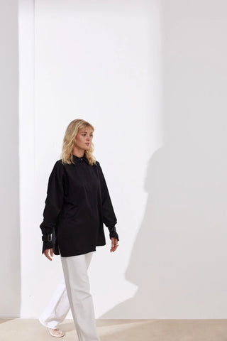 Lizbon Kolu Düğmeli Gömlek Siyah