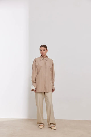 Lizbon Kolu Düğmeli Gömlek Taş