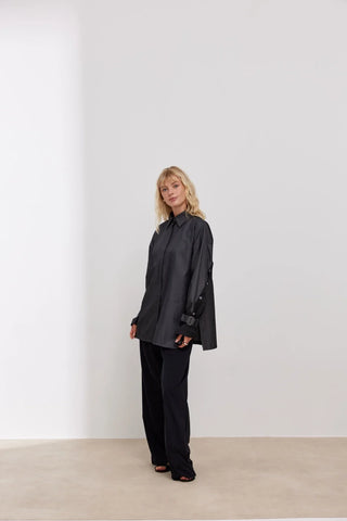 Lizbon Kolu Düğmeli Gömlek Antrasit