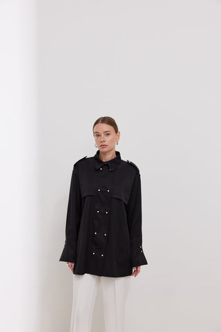 Seul Apoletli Kruvaze Gömlek Siyah