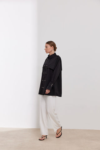 Seul Apoletli Kruvaze Gömlek Siyah